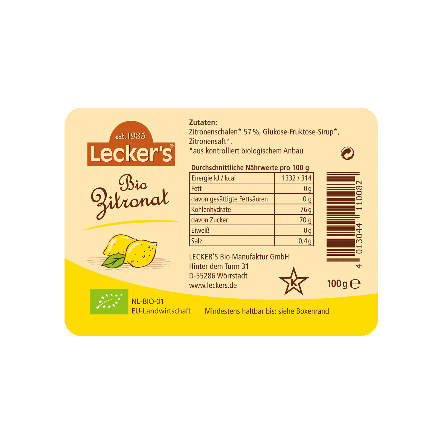 Candied Lemon, Organic, 100g