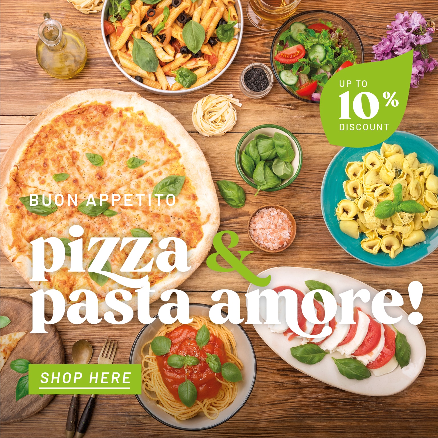 Everything for delicious, vegan pizza & pasta