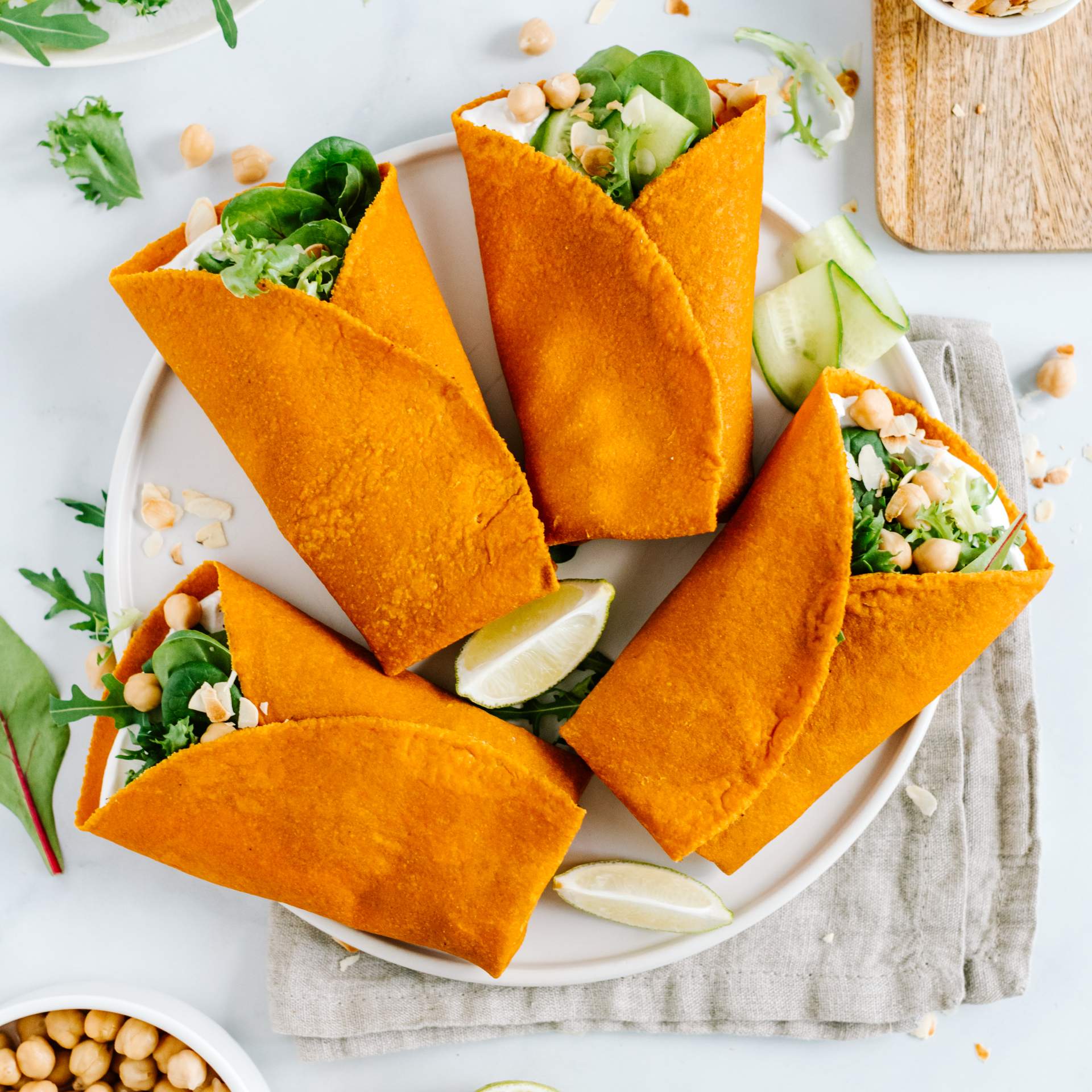 Whole Vegetable Carrot Wraps with Spread and Chickpeas