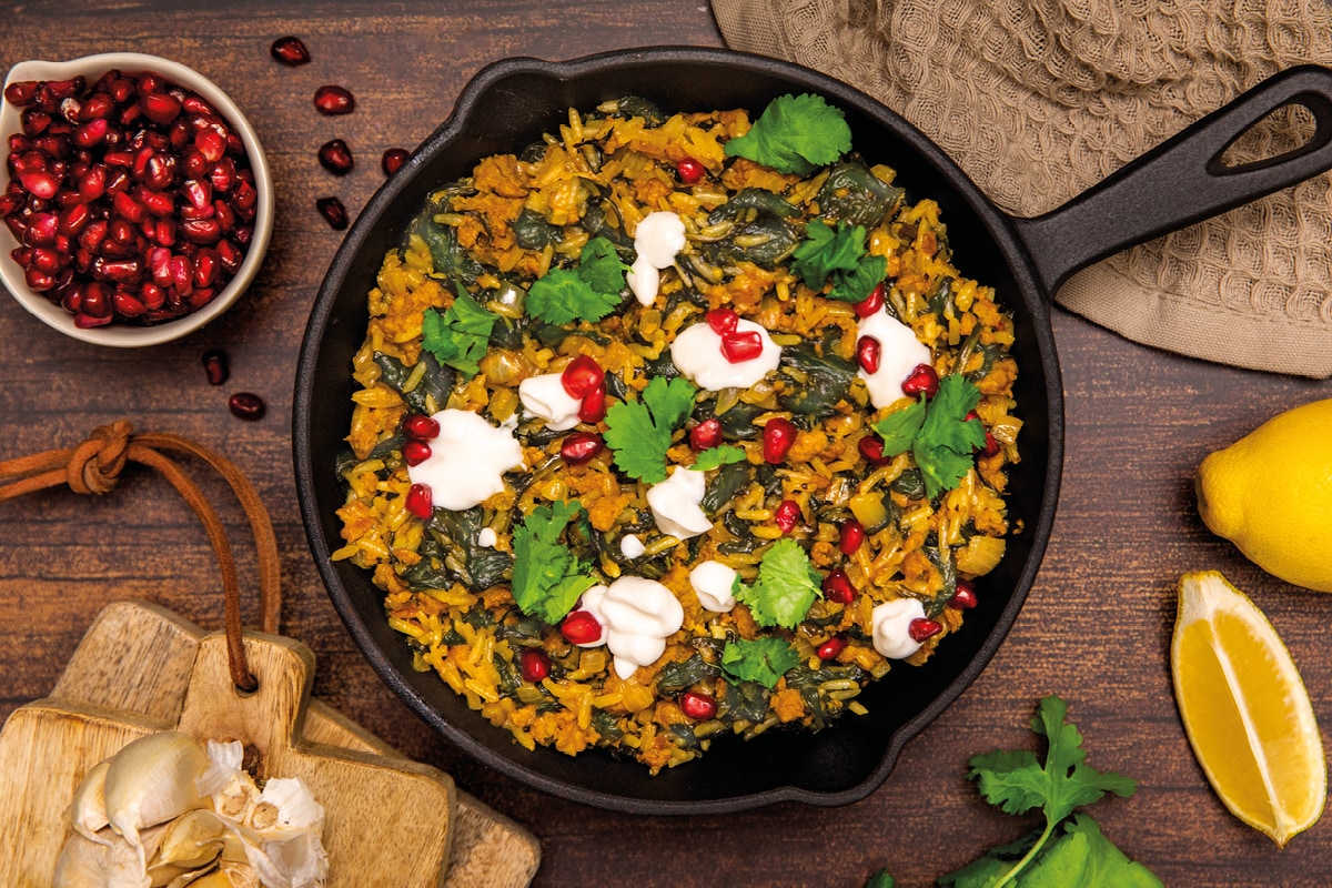Turkish One-Pot Rice with Spinach and Vegan Mince