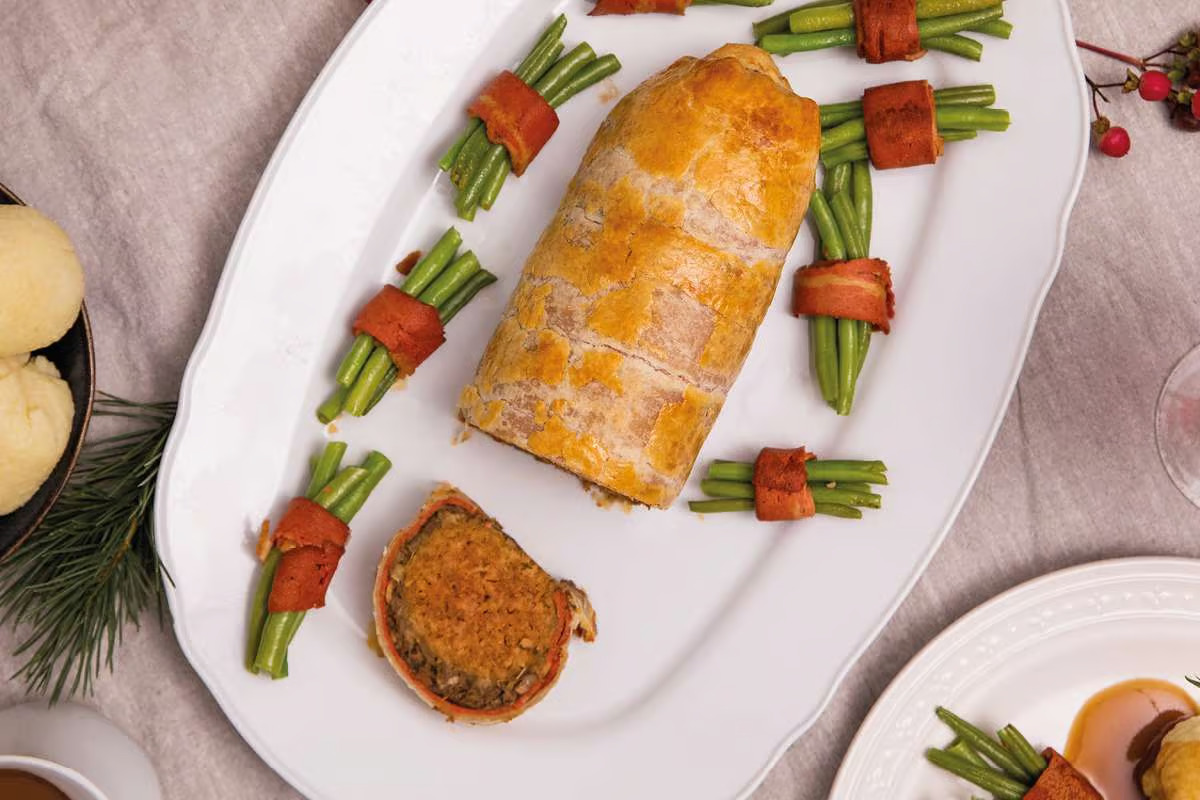 Beet Wellington with Gravy and Beans Wrapped in “Ham”