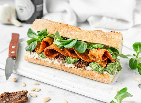 Vegan Pesto Ricotta Sandwich with Sucuk Alternative