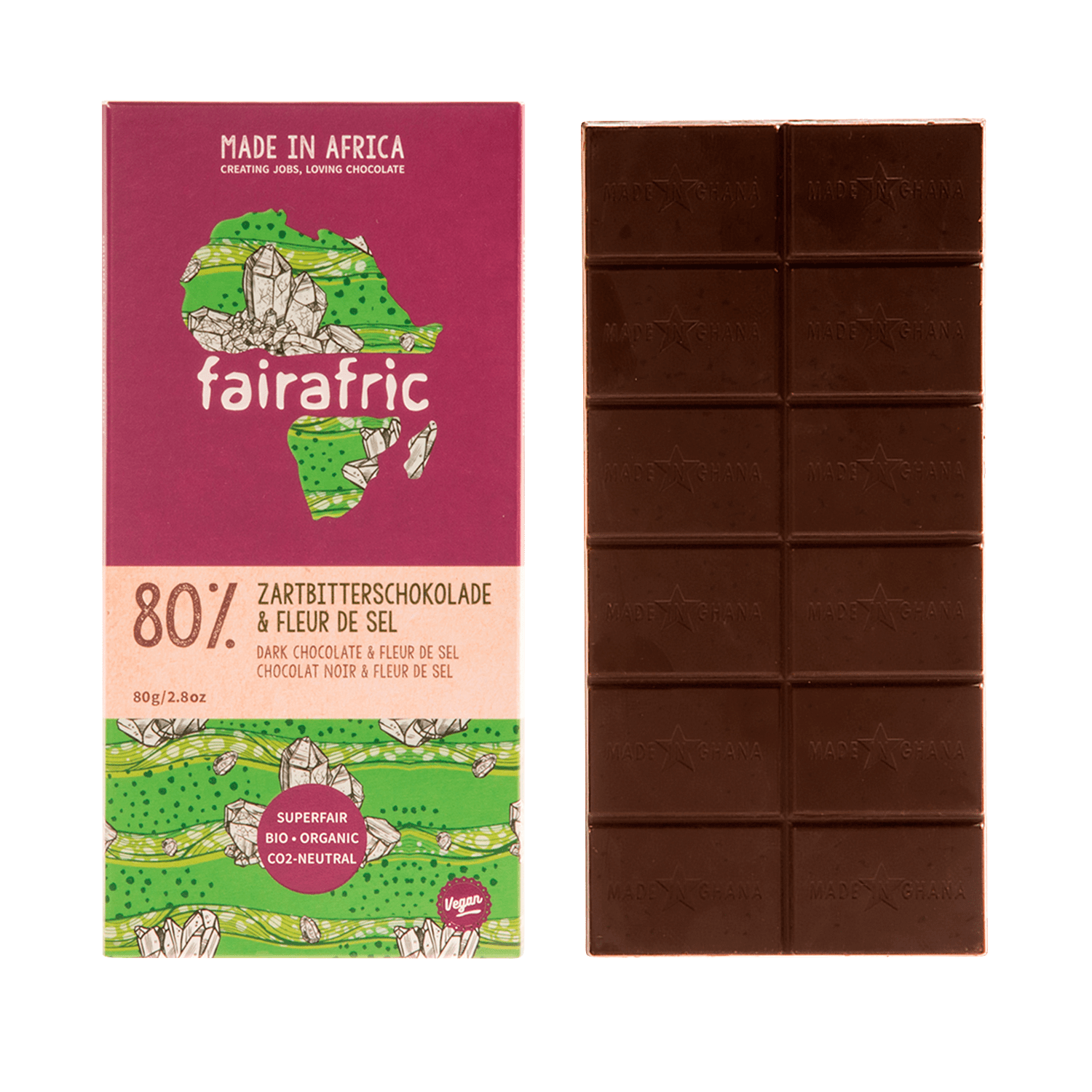 Dark Chocolate & Fleur De Sel 80%, Organic, 80g