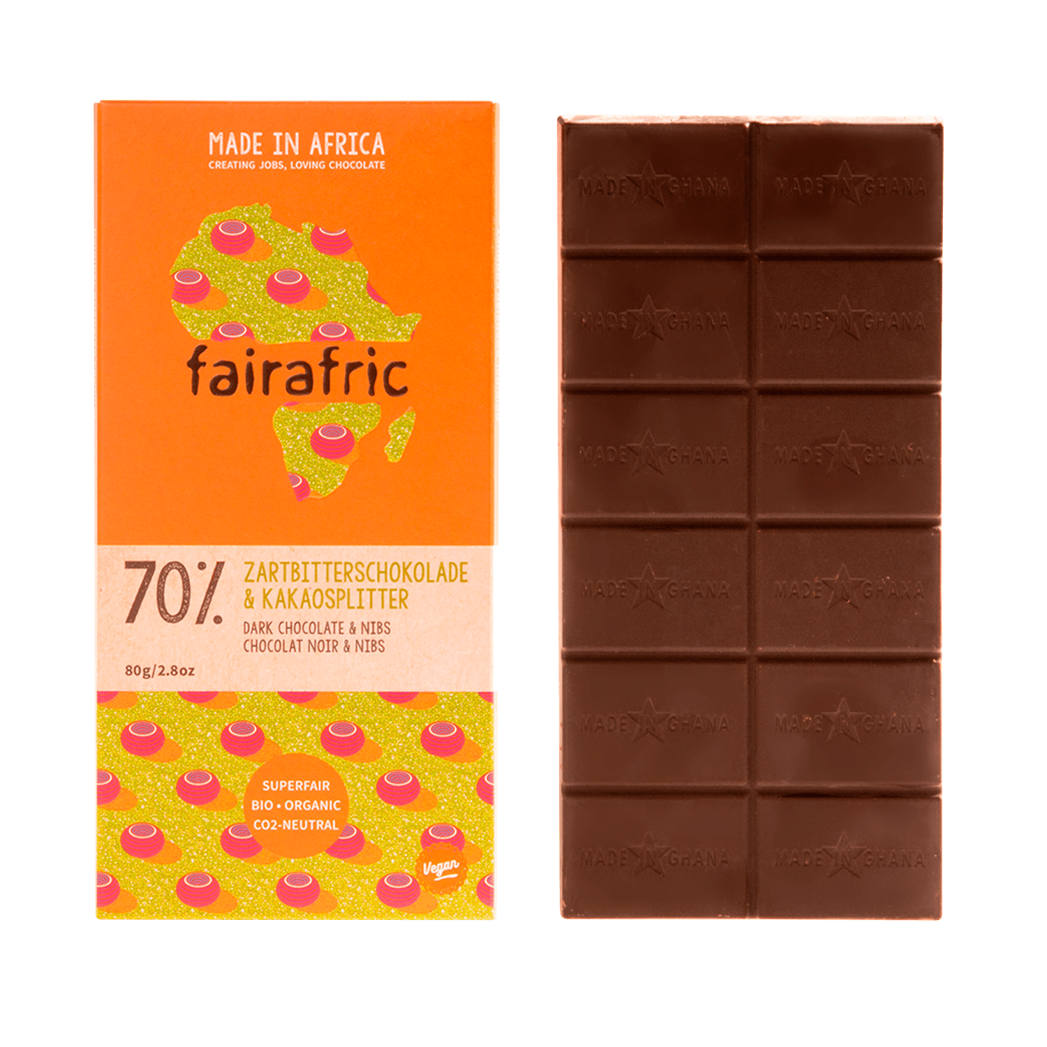 Zartbitterschokolade & Kakao Nibs 70%, BIO, 80g