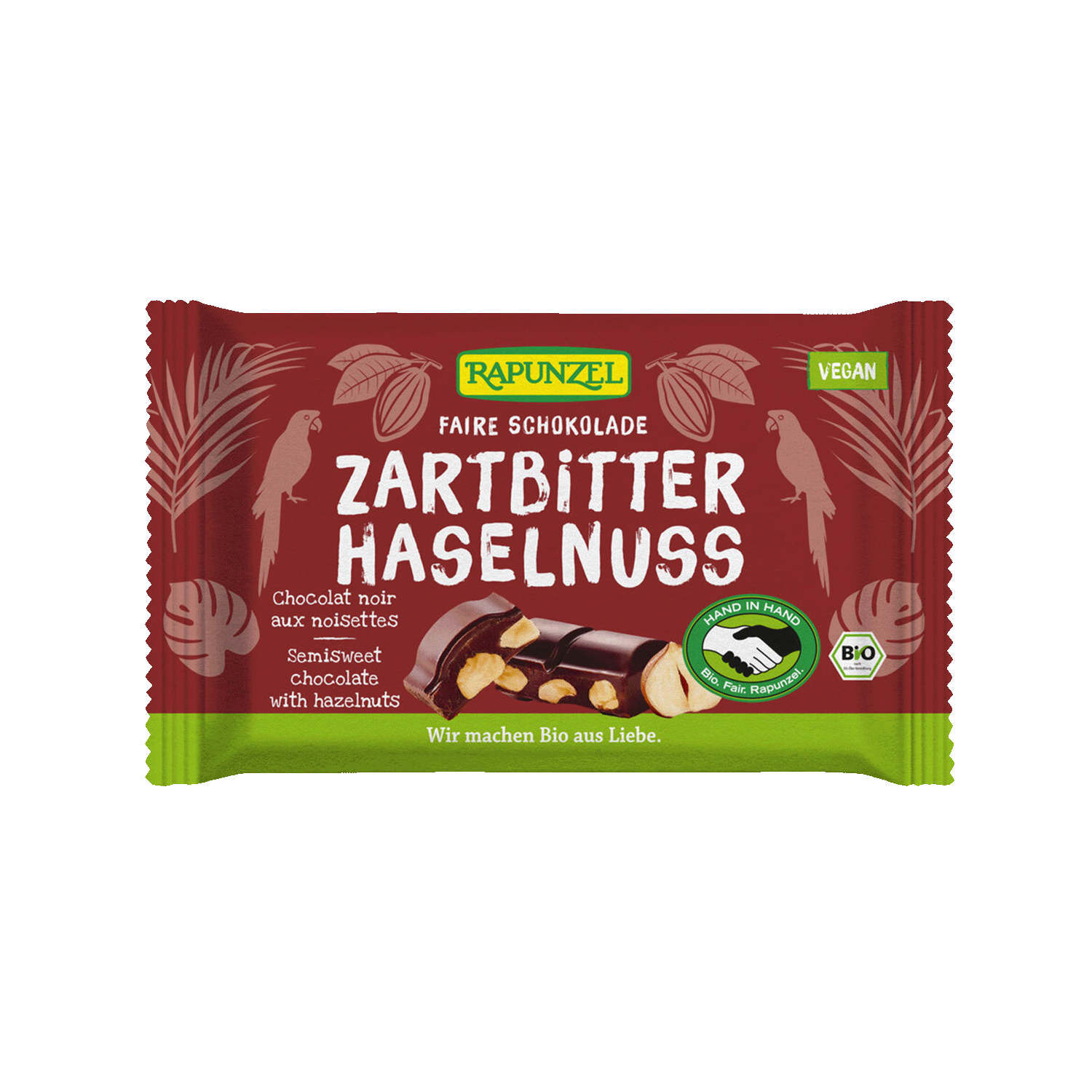 Zartbitter Schokolade 60% Kakao mit Haselnuss, BIO, 100g Zartbitter Schokolade 60% Kakao mit Haselnuss, BIO, 100g