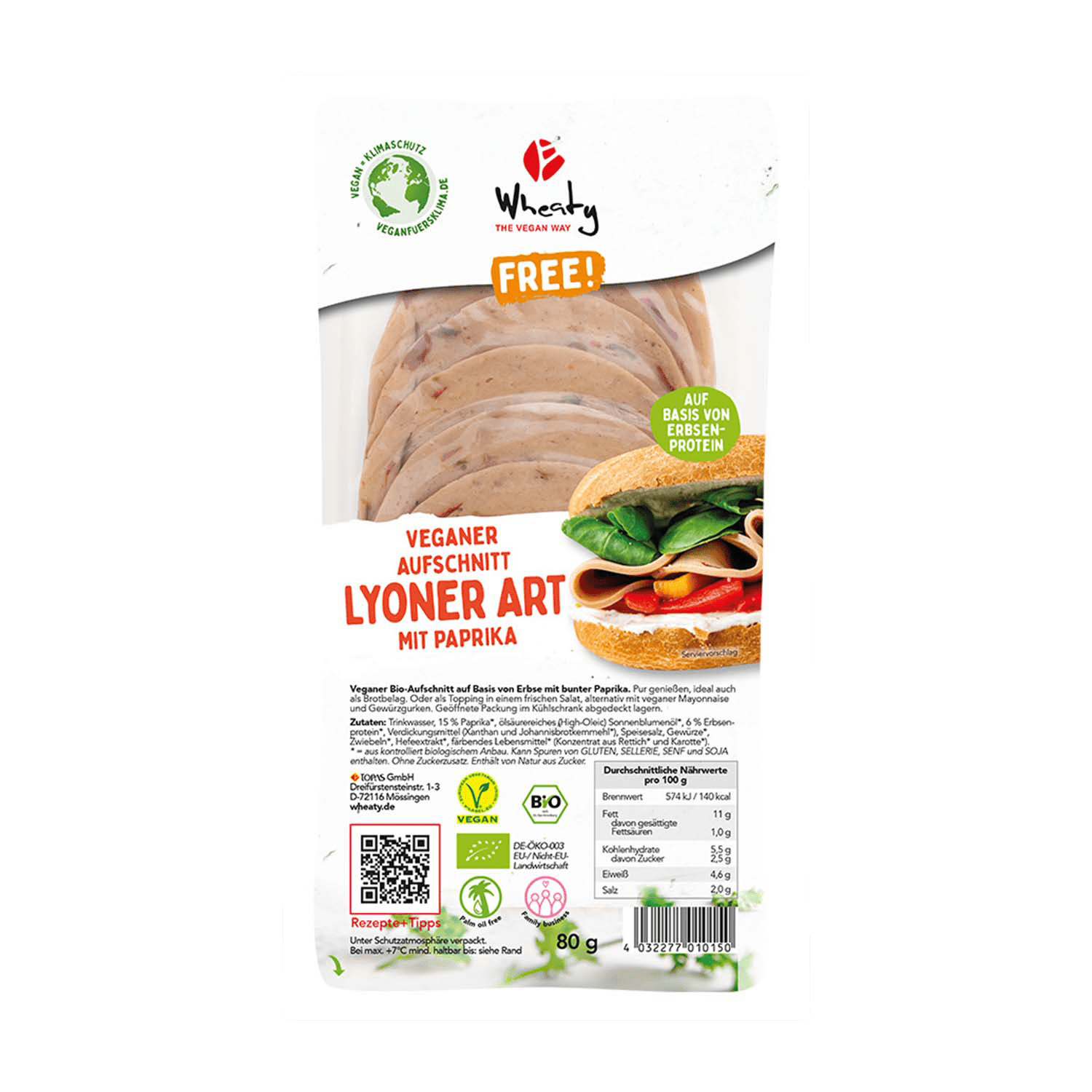 Vegan Cold Cut Lyoner Style With Paprika, Organic, 80g