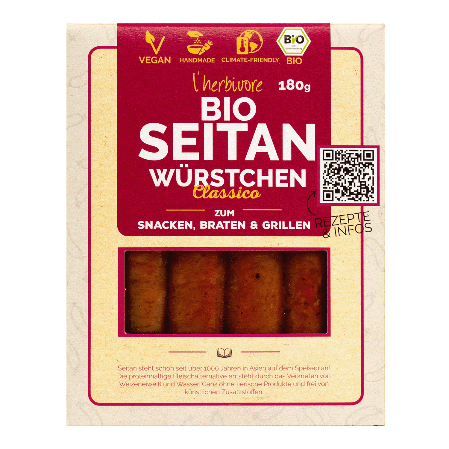 Seitan Sausages Classico, Organic, 180g