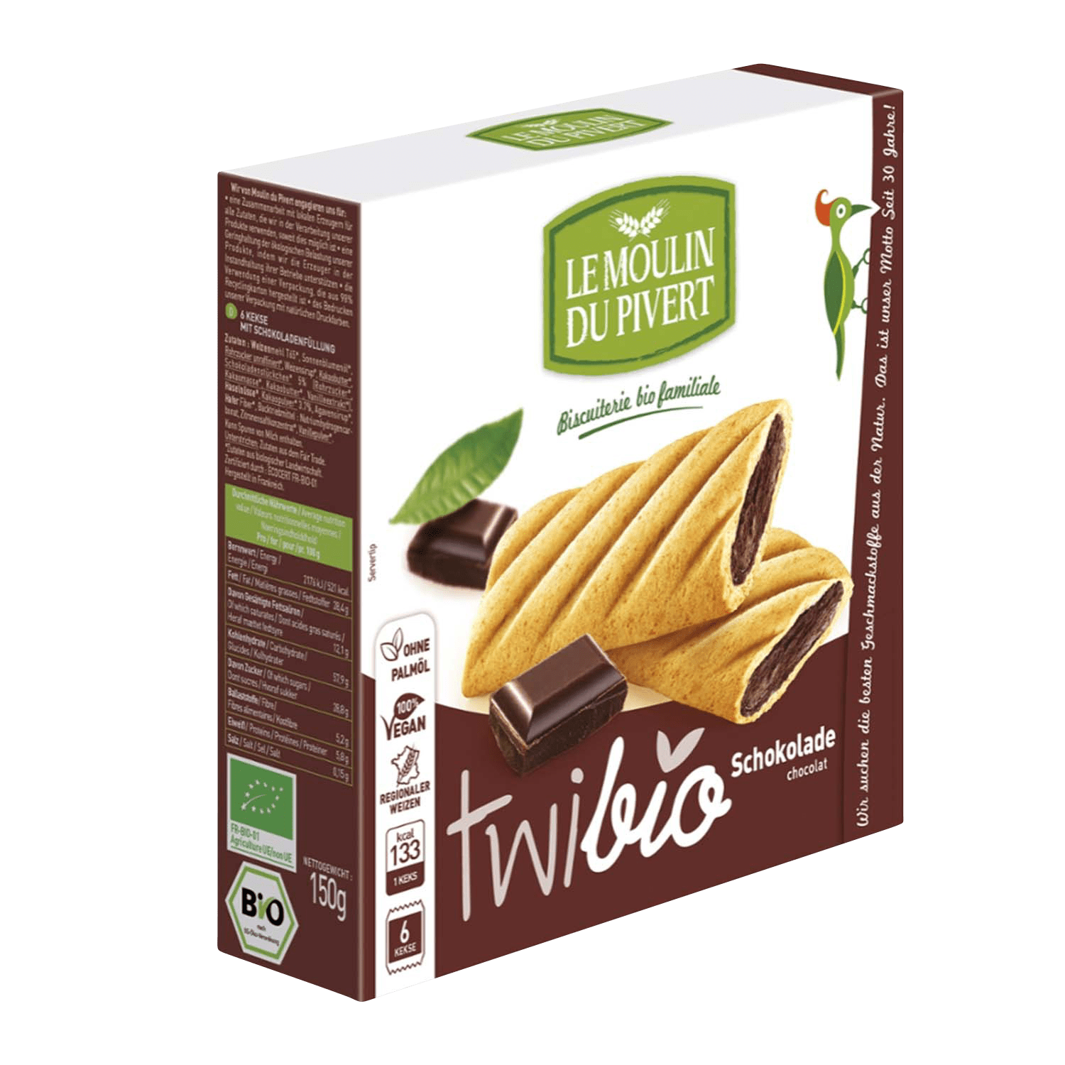 Twibio Biscuits With Chocolate Filling, Organic, 150g