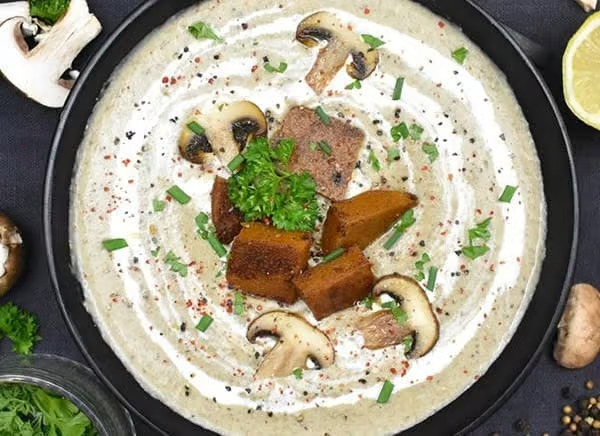 Mushroom Soup with Sautéed Seitan