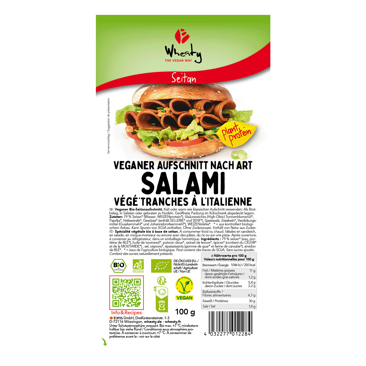 Veganer Aufschnitt nach Art Salami, BIO, 100g