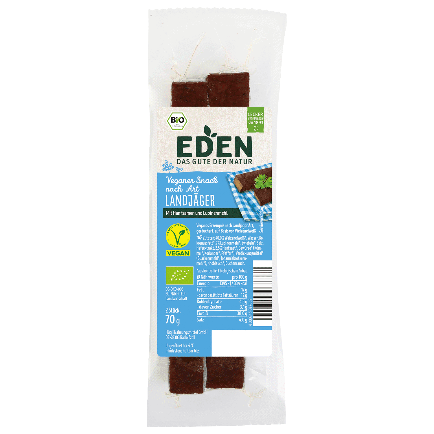 Veganer Snack nach Art Landjäger, 70g Veganer Snack nach Art Landjäger, 70g