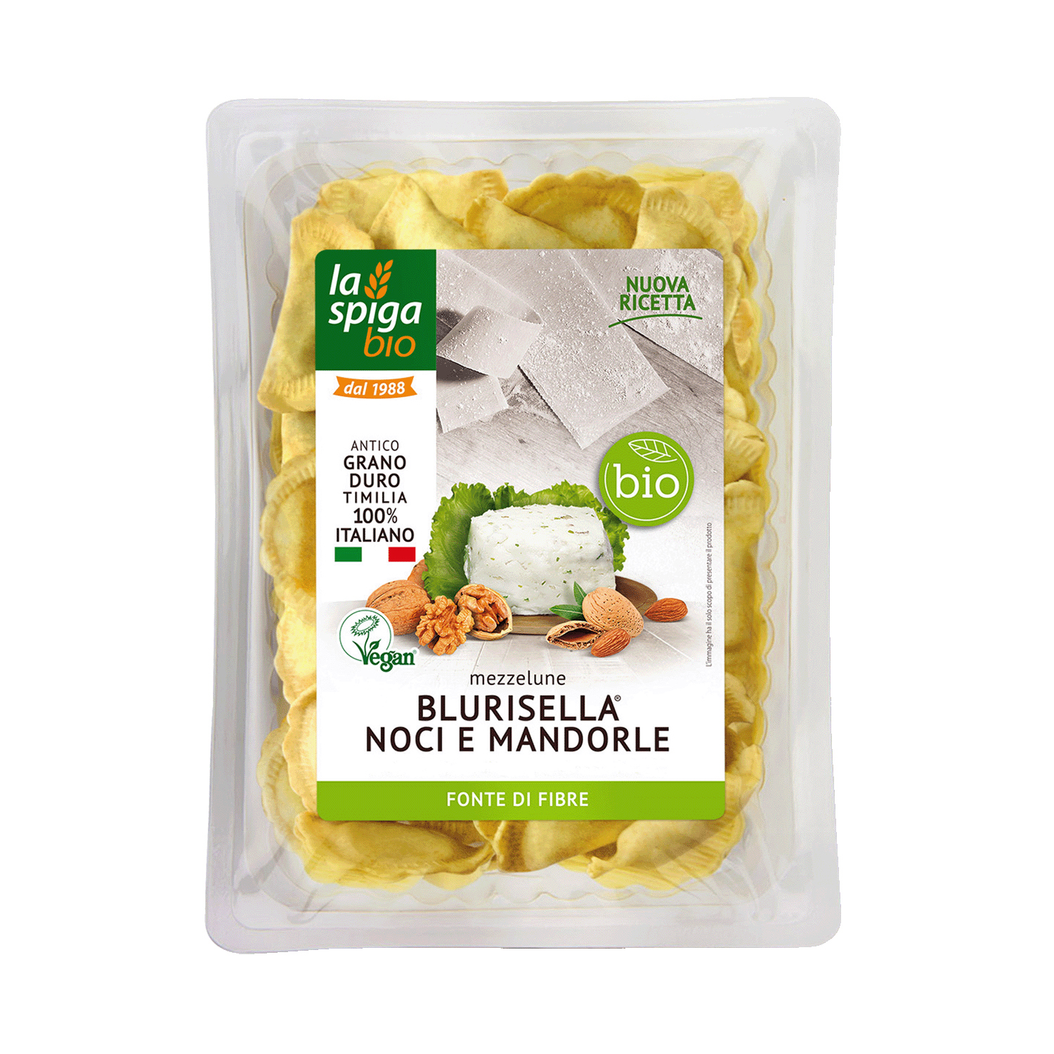 Halbmond Ravioli mit Spreadable blue, Walnüsse und Mandeln, BIO, 250g