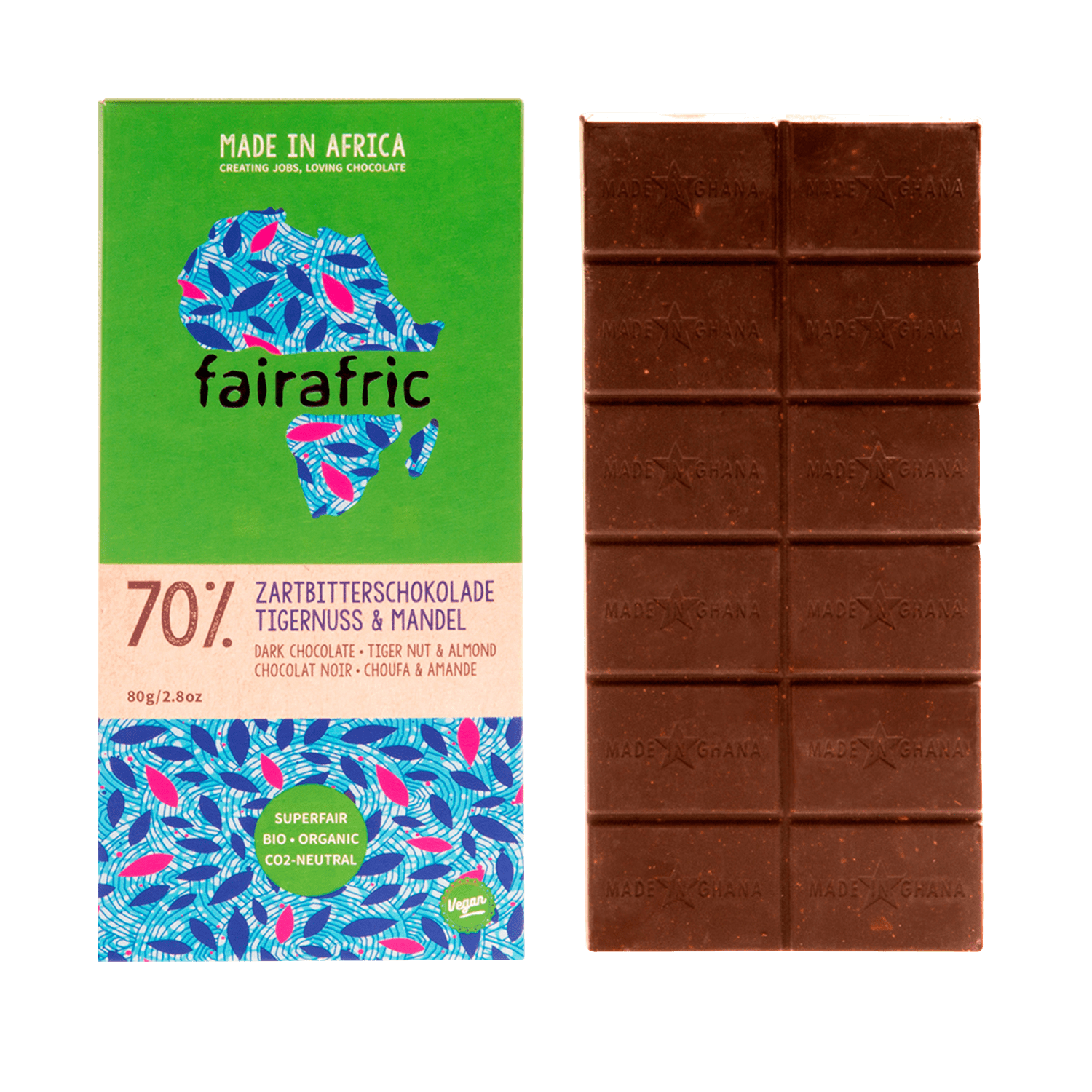 Zartbitterschokolade & Tigernuss & Mandel 70%, BIO, 80g