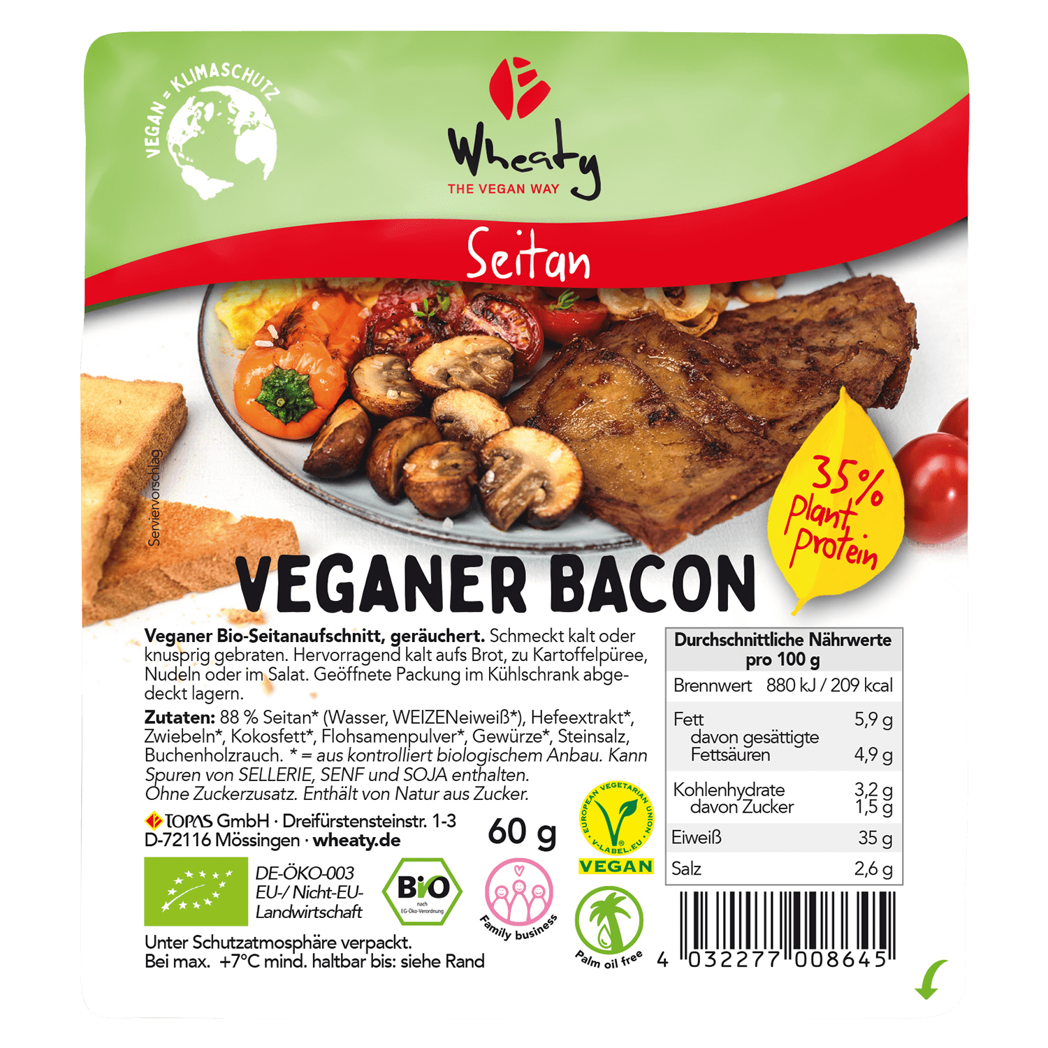 Vegan Bacon, Organic, 60g