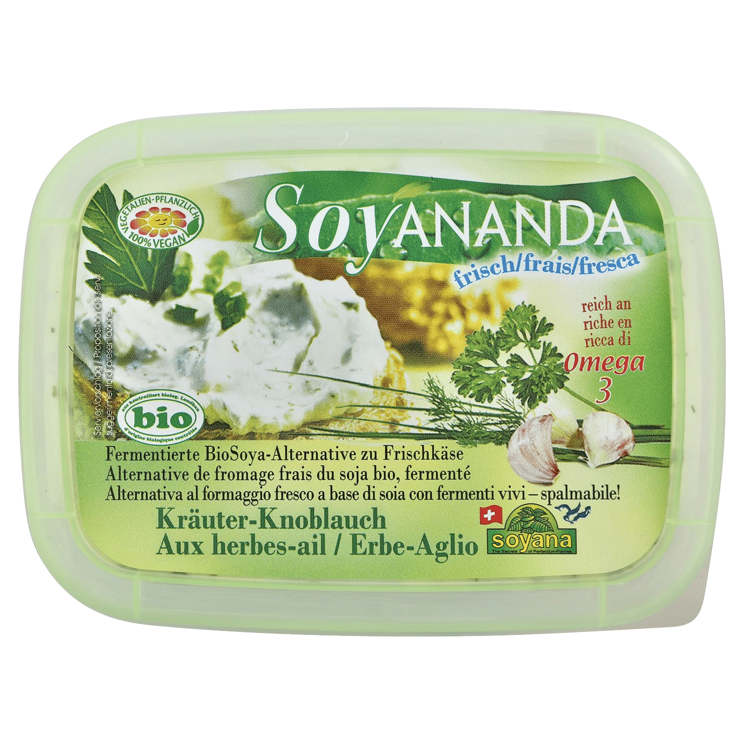 Soyananda Vegane Alternative zu Frischkäse Kräuter-Knoblauch, BIO, 140g