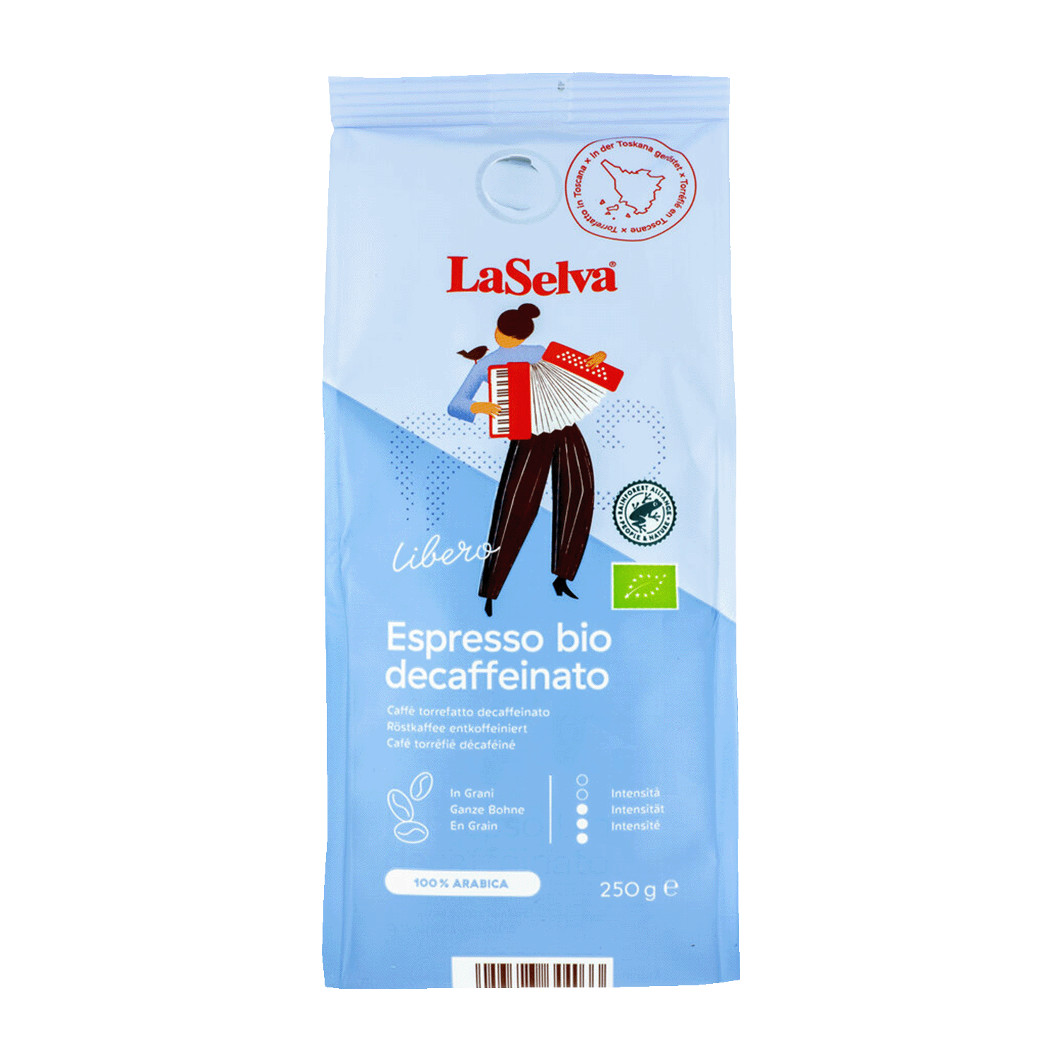 Espresso Libero Röstkaffee ganze Bohne, entkoffeiniert, BIO, 250g