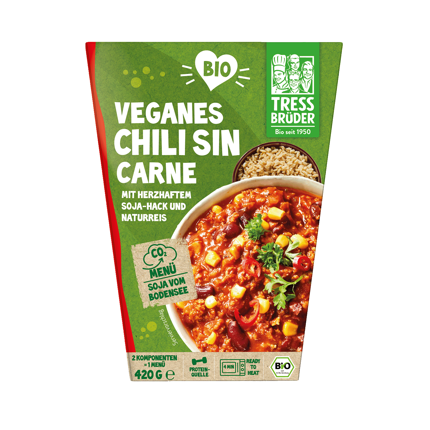Vegan chilli sin carne with savoury soy mince and brown rice, Organic, 420g