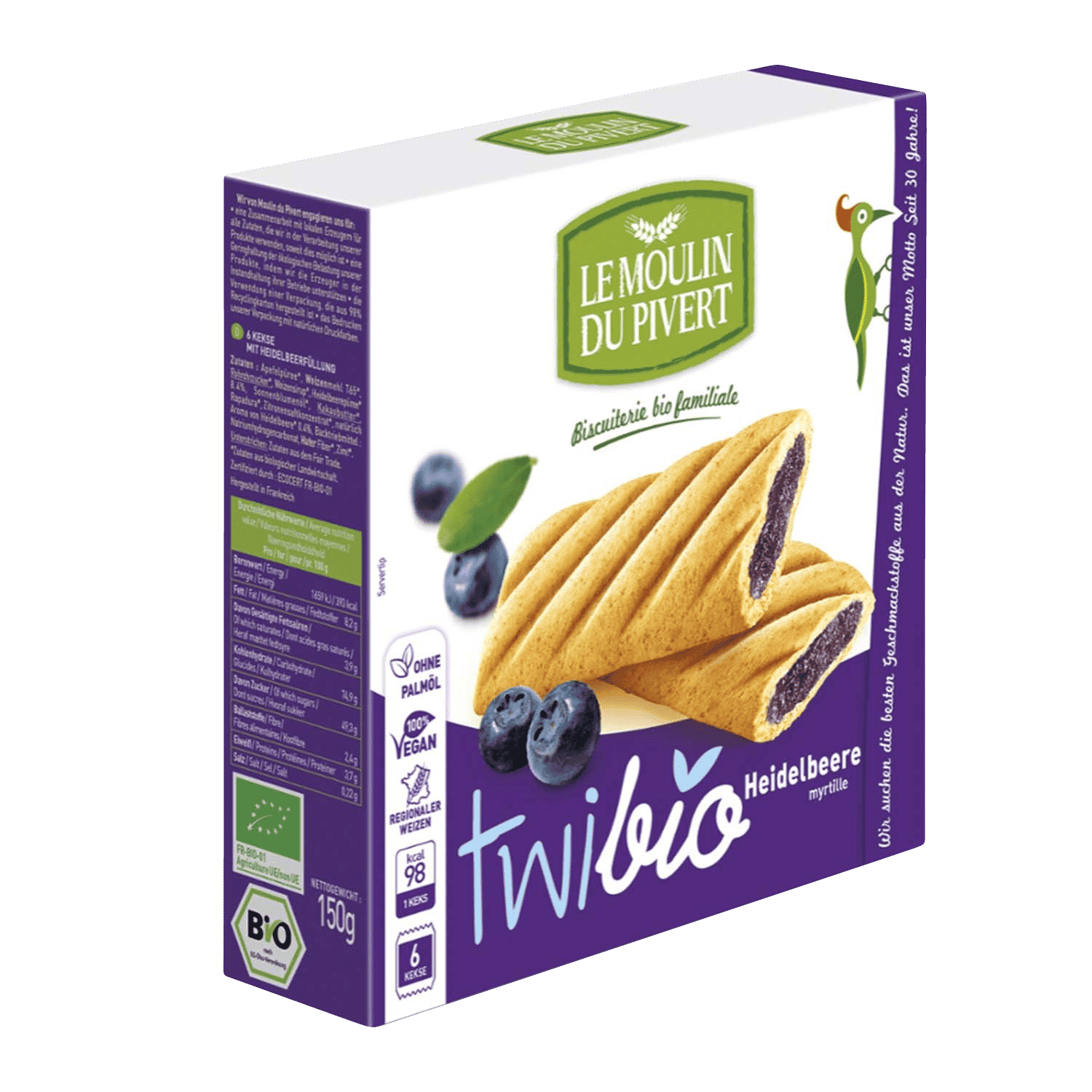 Twibio Biscuits With Blueberry Filling, Organic, 150g